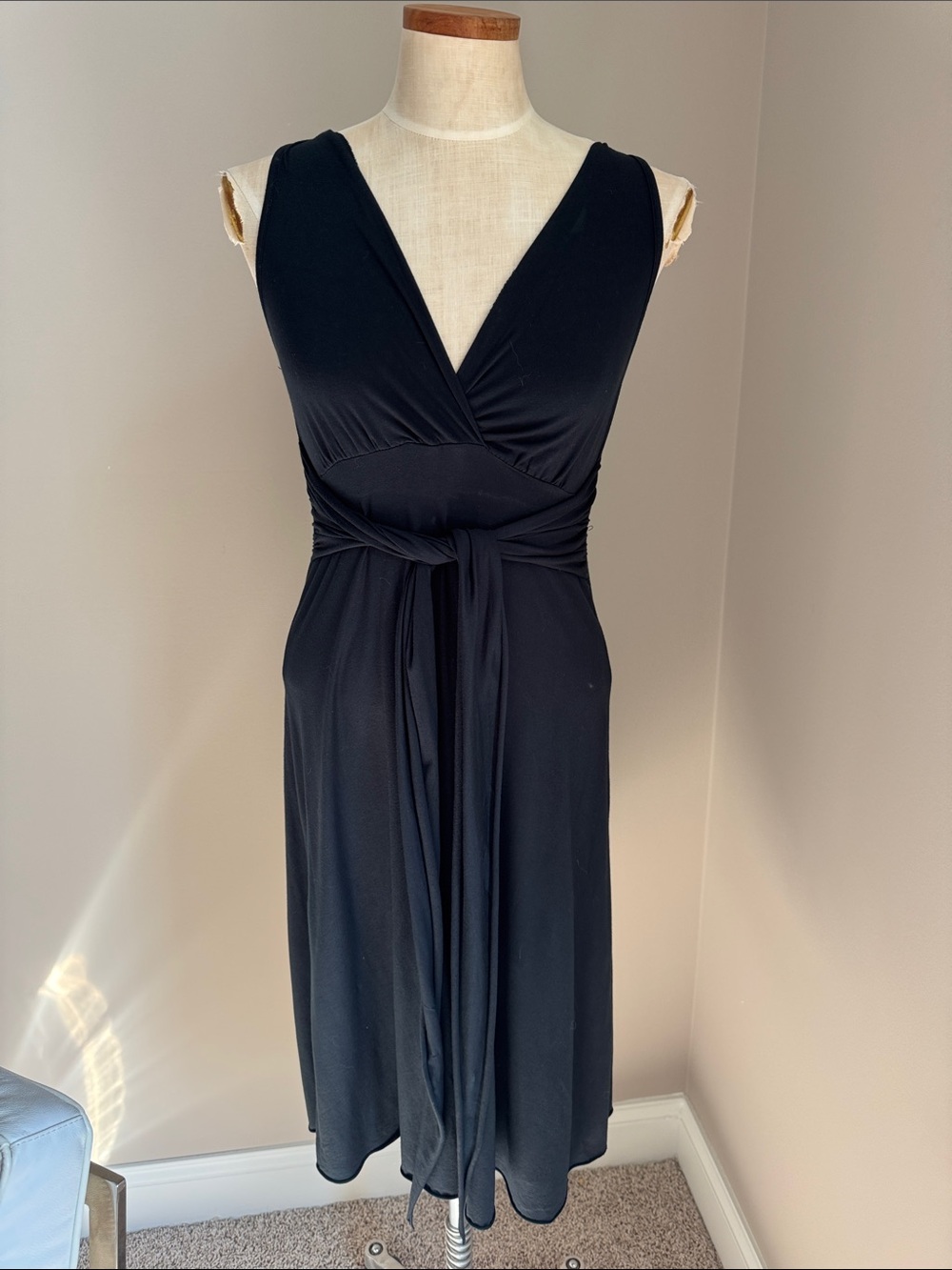 Black summer dress with waist belt